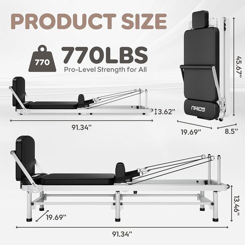 Pilates Reformer, 91" Foldable Reformer Pilates Machine with High & Low Mode, 3 in 1 Pilates Equipment for Home Use with Springs & Cords and Jumpboard in Kuwait