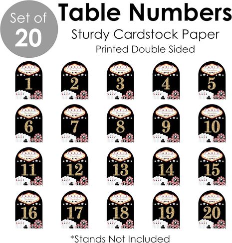 Big Dot of Happiness Las Vegas - Casino Party Double-Sided 5 x 7 inches Cards - Table Numbers - 1-20 in Saudi Arabia