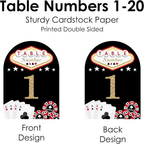 Big Dot of Happiness Las Vegas - Casino Party Double-Sided 5 x 7 inches Cards - Table Numbers - 1-20 in Saudi Arabia