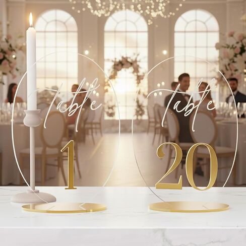 Wedding Table Number 1-20 with Stand,Gold Arched Acrylic Sign with Holder for Wedding Reception,Centerpiece,Anniversary in Kuwait