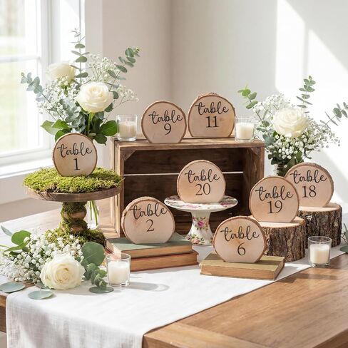 Novabright 20 Pcs Numbers Rustic Wood Table Numbers Set Wedding Table Number for Wedding Centerpieces Banquet Seating Rustic Party Anniversary Event Decoration in Saudi Arabia