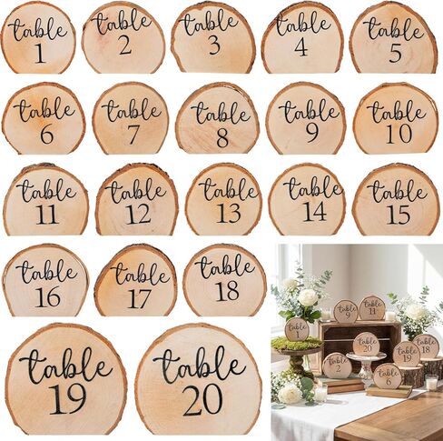 Novabright 20 Pcs Numbers Rustic Wood Table Numbers Set Wedding Table Number for Wedding Centerpieces Banquet Seating Rustic Party Anniversary Event Decoration in Saudi Arabia