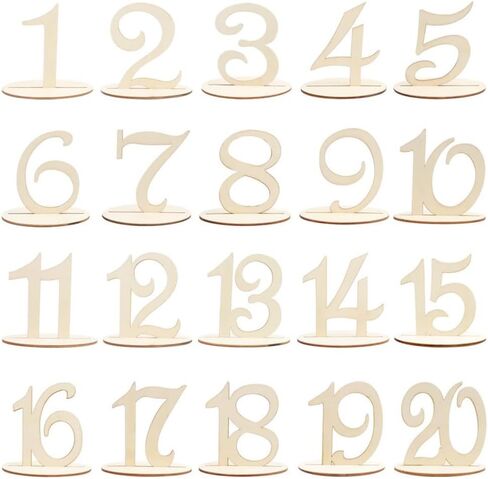 20 Pieces Wooden Table Numbers, Table Number 1 to 20, Hollowed-out Engraving Design Tables Numbers With Stand Base for Restaurant, Banquet, Party in Kuwait