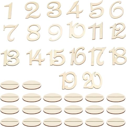 20 Pieces Wooden Table Numbers, Table Number 1 to 20, Hollowed-out Engraving Design Tables Numbers With Stand Base for Restaurant, Banquet, Party in Kuwait