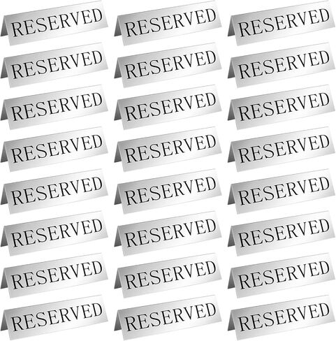 Peryiter Metal Reserved Table Signs Metal Reserved Sign Double Sided Table Stand Tents Seating Tent for Wedding Restaurant Ceremony, 5.91 x 3.15 Inch(Silver,24 Pcs) in Saudi Arabia
