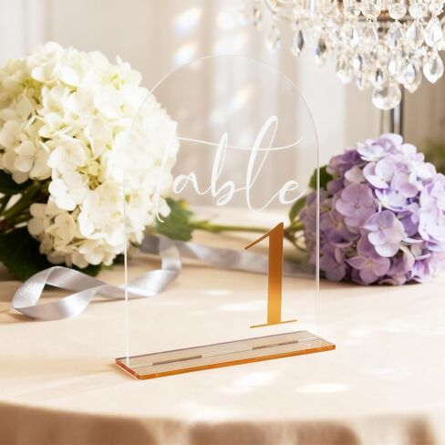 Arch Wedding Numbers 1–20 with Stands – Clear Acrylic Signs with Gold Text, Double-Sided 7x5 inch for Wedding Receptions, Parties, Anniversaries, Events in Saudi Arabia