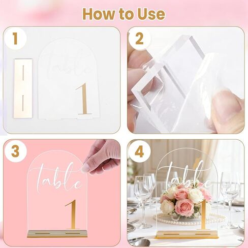 Arch Wedding Numbers 1–20 with Stands – Clear Acrylic Signs with Gold Text, Double-Sided 7x5 inch for Wedding Receptions, Parties, Anniversaries, Events in Saudi Arabia