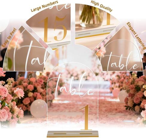 Arch Wedding Numbers 1–20 with Stands – Clear Acrylic Signs with Gold Text, Double-Sided 7x5 inch for Wedding Receptions, Parties, Anniversaries, Events in Saudi Arabia