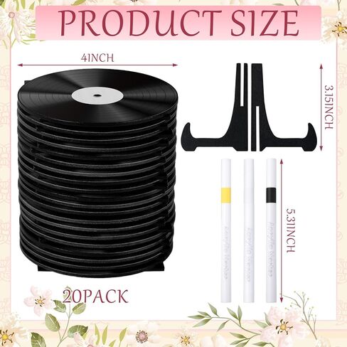 Novabright 20 Pcs Vinyl Record Wood Wedding Table Numbers with Easel Stand Retro Music Wedding Party Decorations for Reception DIY Doodle Fake Records Table Signs with 3 Markers for Souvenir Gifts in Kuwait