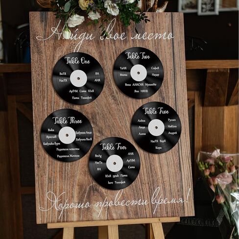 Novabright 20 Pcs Vinyl Record Wood Wedding Table Numbers with Easel Stand Retro Music Wedding Party Decorations for Reception DIY Doodle Fake Records Table Signs with 3 Markers for Souvenir Gifts in Kuwait