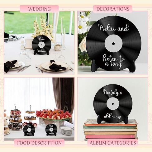 Novabright 20 Pcs Vinyl Record Wood Wedding Table Numbers with Easel Stand Retro Music Wedding Party Decorations for Reception DIY Doodle Fake Records Table Signs with 3 Markers for Souvenir Gifts in Kuwait