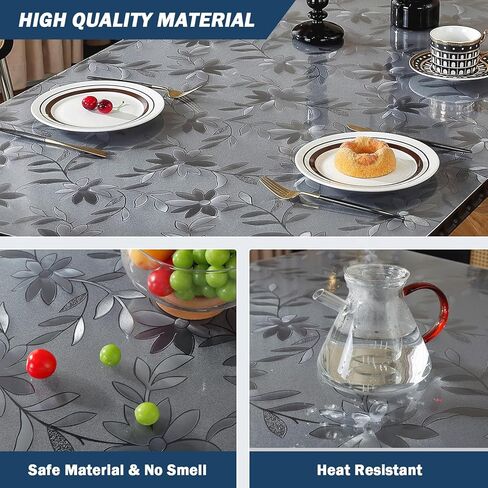 OstepDecor واقي طاولة زهري 36 × 60 بوصة، غطاء طاولة بلاستيكي سميك 1.5 مم، واقي طاولة طعام مقاوم للماء، مفرش طاولة مستطيل من الفينيل PVC وسادة مكتب حصيرة للمطبخ، طاولة خشبية in Kuwait