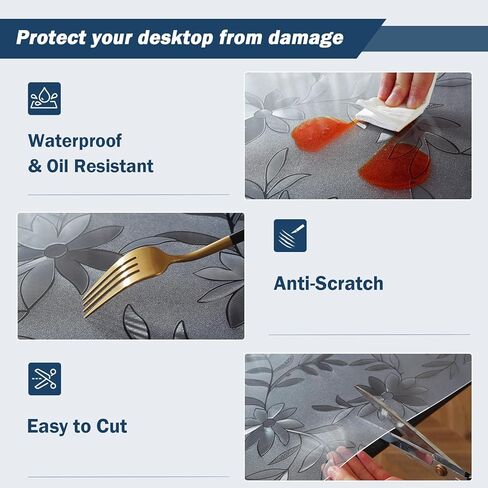 OstepDecor واقي طاولة زهري 36 × 60 بوصة، غطاء طاولة بلاستيكي سميك 1.5 مم، واقي طاولة طعام مقاوم للماء، مفرش طاولة مستطيل من الفينيل PVC وسادة مكتب حصيرة للمطبخ، طاولة خشبية in Kuwait