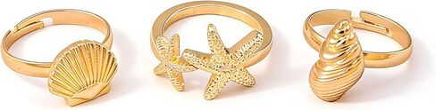 3 قطع الذهب قوقعة نجم البحر خواتم مجموعة للنساء قابل للتعديل مكتنزة مفتوحة تكويم صدف خواتم بوهو شل نجم البحر خواتم الصيف الشاطئ مجوهرات in Kuwait