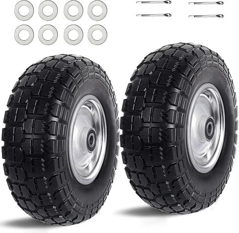 12'' Flat Free Tires Rubber Replacement Solid Tire and Wheel Assemblies for Hand Trucks Garden Cart Wheelbarrow - 3.5"Wide Polyurethane Tires 2.1 Hub with 5/8 Inch Axle Borehole Silver in Saudi Arabia