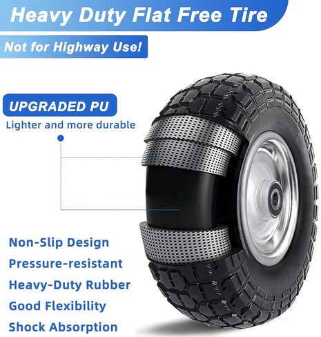 12'' Flat Free Tires Rubber Replacement Solid Tire and Wheel Assemblies for Hand Trucks Garden Cart Wheelbarrow - 3.5"Wide Polyurethane Tires 2.1 Hub with 5/8 Inch Axle Borehole Silver in Saudi Arabia