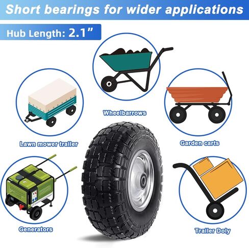 12'' Flat Free Tires Rubber Replacement Solid Tire and Wheel Assemblies for Hand Trucks Garden Cart Wheelbarrow - 3.5"Wide Polyurethane Tires 2.1 Hub with 5/8 Inch Axle Borehole Silver in Saudi Arabia