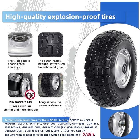12'' Flat Free Tires Rubber Replacement Solid Tire and Wheel Assemblies for Hand Trucks Garden Cart Wheelbarrow - 3.5"Wide Polyurethane Tires 2.1 Hub with 5/8 Inch Axle Borehole Silver in Saudi Arabia