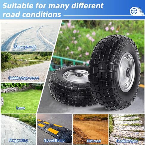 12'' Flat Free Tires Rubber Replacement Solid Tire and Wheel Assemblies for Hand Trucks Garden Cart Wheelbarrow - 3.5"Wide Polyurethane Tires 2.1 Hub with 5/8 Inch Axle Borehole Silver in Saudi Arabia