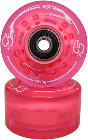 عجلات تزلج دوارة مضيئة - مجموعة من 8 عجلات LED مزدوجة اللون مع محامل - 58 مم × 32 مم - داخلي/خارجي (زهرة الزهرة) in Kuwait