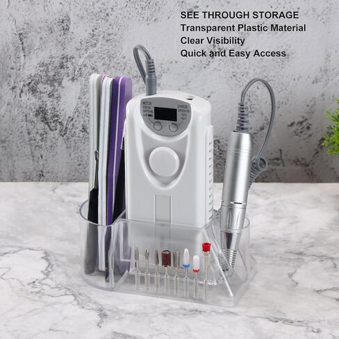 Nail Drill Bits Holder, Nail Drill Machine & Bits Manicure Tools Storage Box with 8 Holes, Transparent Professional Nail Drill Stand Holder Organizer, Nail Drill Tool Displayer Holder Case in Saudi Arabia
