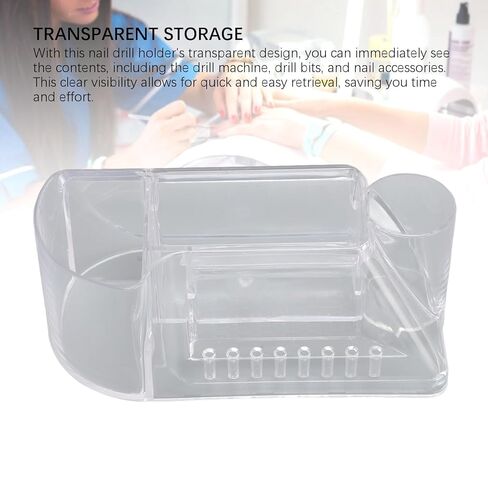 Nail Drill Bits Holder, Nail Drill Machine & Bits Manicure Tools Storage Box with 8 Holes, Transparent Professional Nail Drill Stand Holder Organizer, Nail Drill Tool Displayer Holder Case in Saudi Arabia