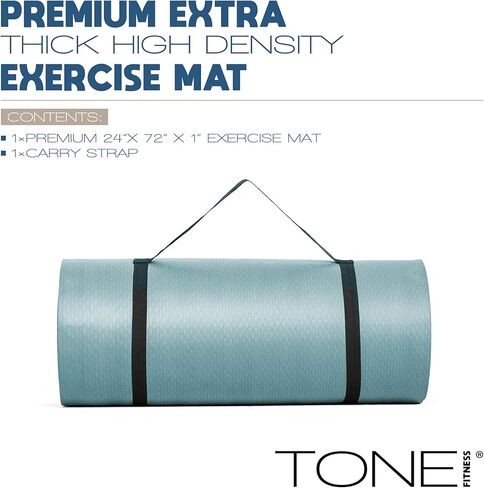 سجادة اليوغا بسمك 1 بوصة من Tone Fitness | بساط تمرين عالي الكثافة وغير قابل للانزلاق مع حزام حمل لليوجا والبيلاتس وتمارين الصالة الرياضية المنزلية | خيارات متعددة in Kuwait