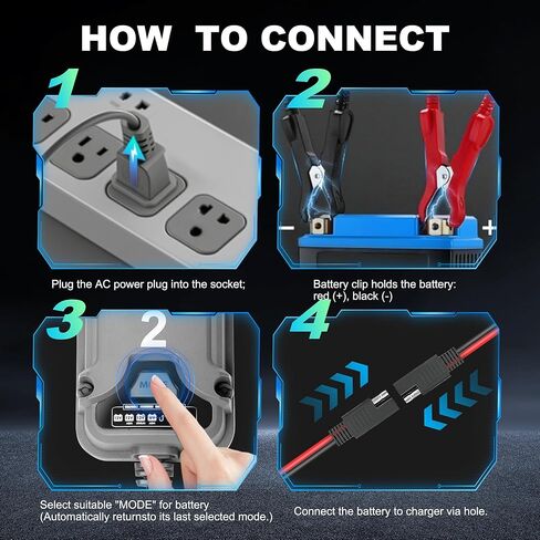 شاحن بطاريات ذكي 2A 6V/12V متوافق مع شواحن البطاريات الذكية NOCO Genius، صيانة تلقائية، شاحن هزيلة - لبطاريات الرصاص الحمضية والليثيوم in Kuwait