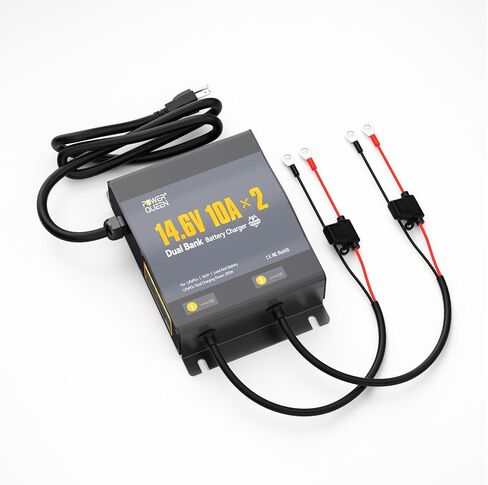 Power Queen 2 Bank Marine Battery Charger 20A (10A/Bank),Dual Smart Battery Charger, 12V LiFePO4 Batteries Charger Waterproof with LED Indicator for RV, Boat,Trolling Motor,Lithium & Lead Acid Battery in Kuwait