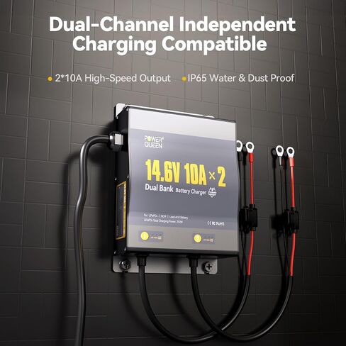 Power Queen 2 Bank Marine Battery Charger 20A (10A/Bank),Dual Smart Battery Charger, 12V LiFePO4 Batteries Charger Waterproof with LED Indicator for RV, Boat,Trolling Motor,Lithium & Lead Acid Battery in Kuwait