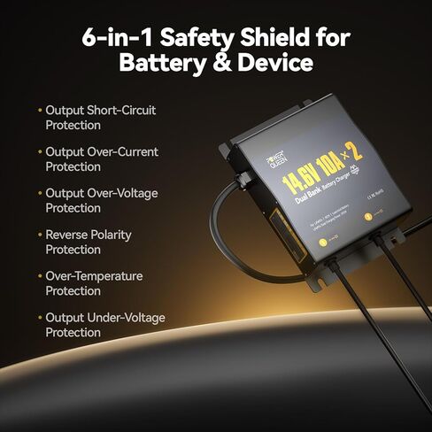 Power Queen 2 Bank Marine Battery Charger 20A (10A/Bank),Dual Smart Battery Charger, 12V LiFePO4 Batteries Charger Waterproof with LED Indicator for RV, Boat,Trolling Motor,Lithium & Lead Acid Battery in Kuwait