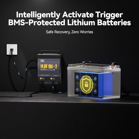 Power Queen 2 Bank Marine Battery Charger 20A (10A/Bank),Dual Smart Battery Charger, 12V LiFePO4 Batteries Charger Waterproof with LED Indicator for RV, Boat,Trolling Motor,Lithium & Lead Acid Battery in Kuwait