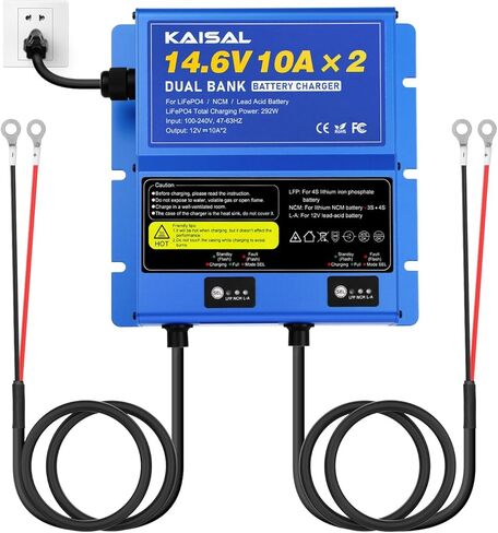 2 Bank Marine Battery Charger 12V 20A(10A/Bank) IP67 Waterproof 14.6V LiFePO4 & Lead-Acid & NCM Lithium Battery Charger 12 Volt 0V Wake Up 12V Charger, Onboard Charger for Boat, Car,RV, Trolling Motor in Saudi Arabia