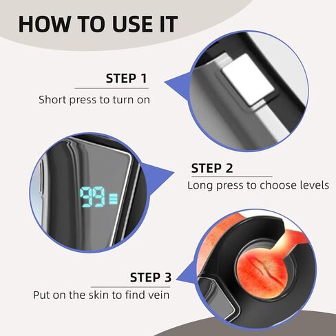مكتشف الأوردة للوصول إلى الوريد - عارض الأوردة المحمول LED مع سطوع قابل للتعديل، شاشة رقمية - مناسب لجميع ألوان البشرة والممرضات والعيادات والاستخدام المنزلي (أسود) in Kuwait