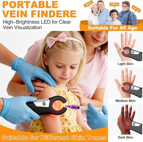 Rechargeable Venous Finder Viewer, Suitable for Use in Nurse Clinics and Homes for Venipuncture and Venipuncture Procedures, with Vein Finder Lights for Various Skin Types -Black in Saudi Arabia