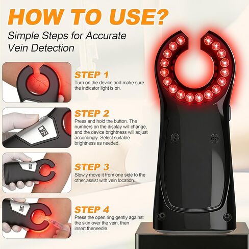Rechargeable Venous Finder Viewer, Suitable for Use in Nurse Clinics and Homes for Venipuncture and Venipuncture Procedures, with Vein Finder Lights for Various Skin Types -Black in Saudi Arabia