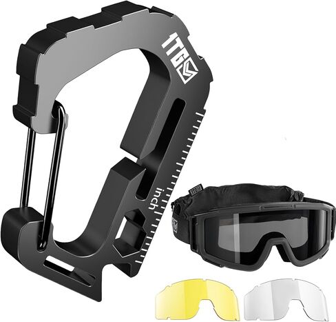 مشبك مولي من الفولاذ المقاوم للصدأ 304 عالي التحمل بوزن 440 رطل ونظارات Airsoft مضادة للضباب مع 3 عدسات مقاومة للصدمات قابلة للتبديل، مجموعة أدوات متعددة EDC 7 في 1 للرماية والصيد والمشي لمسافات طويلة in Kuwait