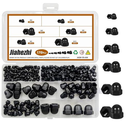 Hex Acorn Cap Nuts Assortment Kit, 170 Pieces, 6 Sizes (M3/M4/M5/M6/M8/M10), Nylon Bolt Cover Caps for Indoor and Outdoor Protection in Saudi Arabia