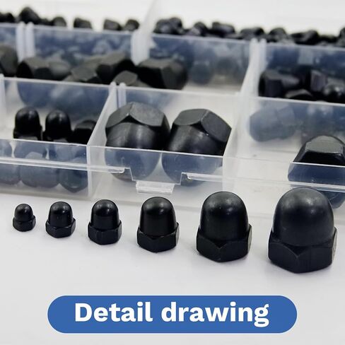 Hex Acorn Cap Nuts Assortment Kit, 170 Pieces, 6 Sizes (M3/M4/M5/M6/M8/M10), Nylon Bolt Cover Caps for Indoor and Outdoor Protection in Saudi Arabia