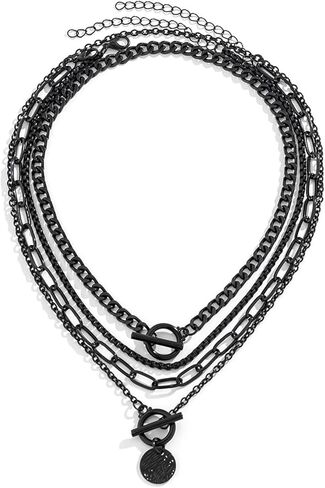 Gold Layered Choker Necklace for Women Heart Pendant Stack Layered Cuban Paperclip Snake Chain Necklace Trendy Retro Coin Dainty Pendant Gothic Black Necklace Toggle Clasp Necklace for 4Pcs in Kuwait