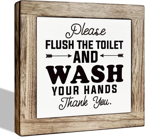 Bathroom Sign, Wooden Box Sign Plaque, Restroom Desk Sign, Funny Restroom Decoration, Kids Bathroom Decor, Farmhouse Tabletop Block Sign for Bathroom - Wash Your Hands Ya Filthy Animal in Kuwait
