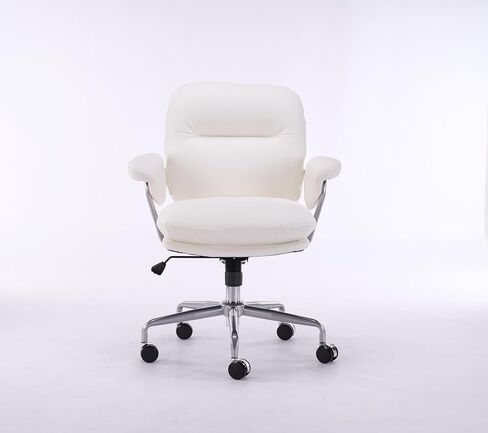 Ergonomic White Leather Office Chair - 360° Swivel, Adjustable Height, Reclining Backrest, Breathable Seat, Sturdy Metal Frame, Smooth Rolling Casters, Easy Assembly for Comfort & Style (Camel) in Saudi Arabia