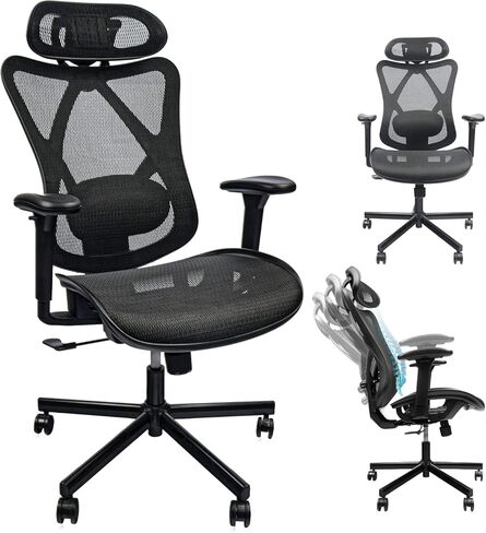 Mesh Office Chair,Ergonomic Office Chairs with Wheels,Adjustable Lumbar Support,Armrest,Headrest-Tilt High Back Desk Chair with Mute Wheel for Office, Home, Gaming in Saudi Arabia