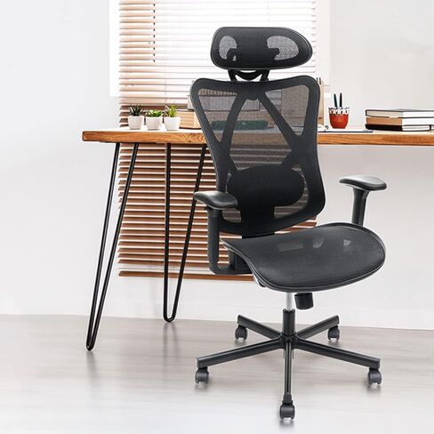 Mesh Office Chair,Ergonomic Office Chairs with Wheels,Adjustable Lumbar Support,Armrest,Headrest-Tilt High Back Desk Chair with Mute Wheel for Office, Home, Gaming in Saudi Arabia