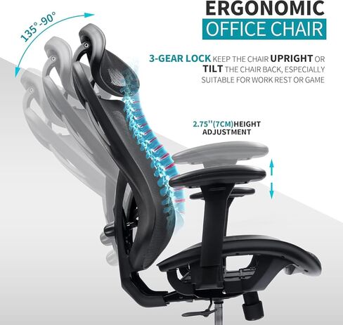 Mesh Office Chair,Ergonomic Office Chairs with Wheels,Adjustable Lumbar Support,Armrest,Headrest-Tilt High Back Desk Chair with Mute Wheel for Office, Home, Gaming in Saudi Arabia