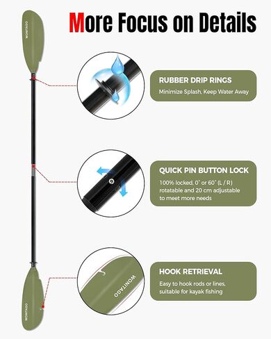 Angler Kayak Paddle with Fiberglass Shaft and Plastic Blade, Floating Adjustable Fihsing Kayak Oar, 220-240 cm/86-94", 240-260 cm/94-102", 260-280 cm/102-110" in Kuwait