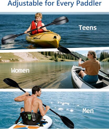 مجداف كاياك قابل للتعديل مقاس 62-87 بوصة مجداف كاياك من الفولاذ المقاوم للصدأ وشفرات من الألياف الزجاجية غير قابلة للانزلاق ومقبض كاياك مجذاف للشباب والكبار مع حقيبة حمل in Kuwait