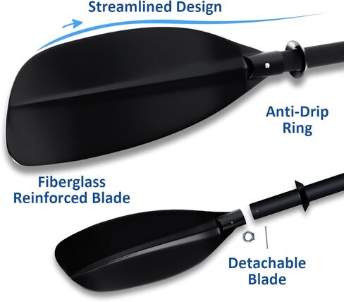 مجداف كاياك قابل للتعديل مقاس 62-87 بوصة مجداف كاياك من الفولاذ المقاوم للصدأ وشفرات من الألياف الزجاجية غير قابلة للانزلاق ومقبض كاياك مجذاف للشباب والكبار مع حقيبة حمل in Kuwait