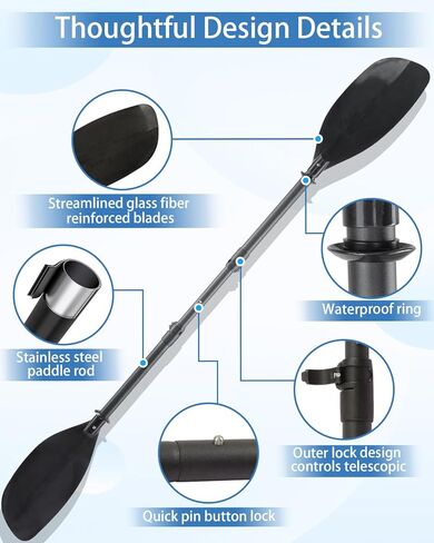 Adjustable Kayak Paddle, 62"–87" Telescopic Kayak Paddle Stainless Steel Shaft & Fiberglass Blades Detachable Travel Canoeing Kayaking Oar for Teens & Adults in Kuwait