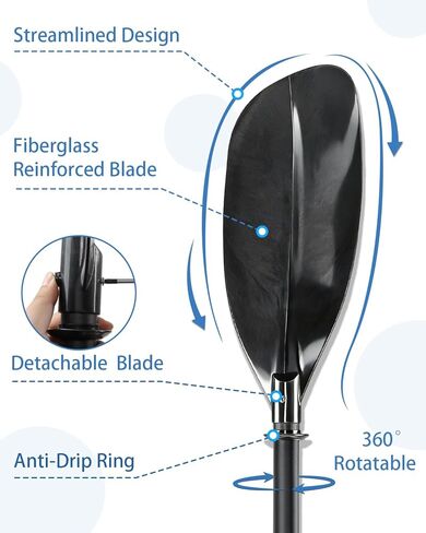 Adjustable Kayak Paddle, 62"–87" Telescopic Kayak Paddle Stainless Steel Shaft & Fiberglass Blades Detachable Travel Canoeing Kayaking Oar for Teens & Adults in Kuwait